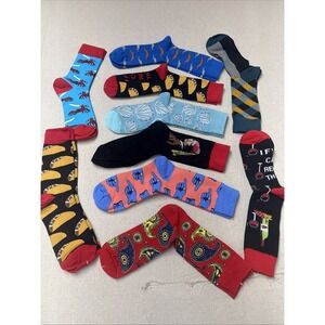 Different Touch Novelty Crew Socks Lot 10 Pairs Assorted Multi US 9-13 New